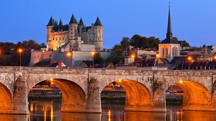 Chateau de Saumur and bridge over the Loire River