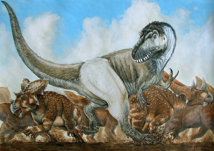 Daspletosaurus attacking Centrosaurus by Alexander Lovegrove
