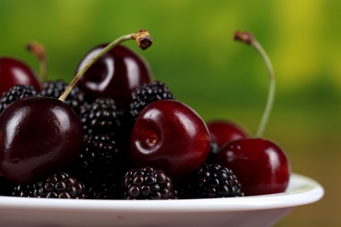 Cherries and Blackberries in a Bowl