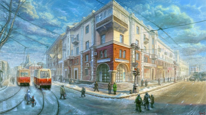 4K Painting of Irkutsk Street in Winter