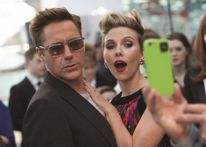 Robert Downey Jr. and Scarlett Johansson at Marvel Premiere