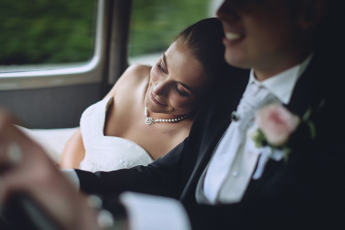 Bride and Groom in a Car