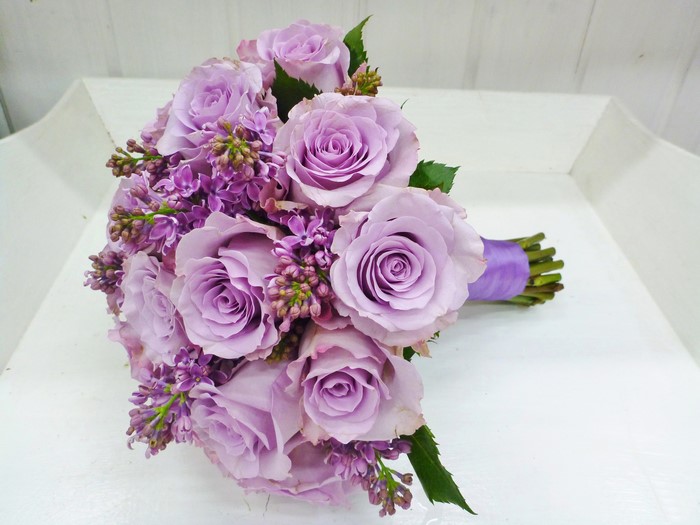 Purple Roses and Lilac Bouquet