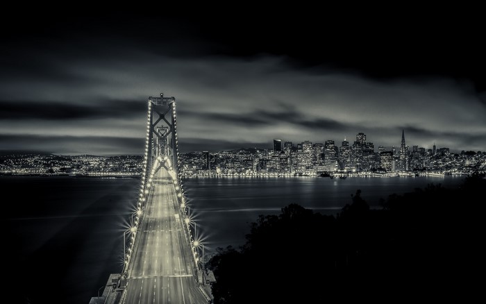 Bay Bridge and San Francisco Skyline at Night