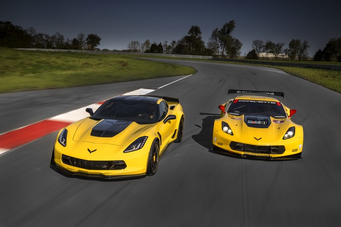 Two yellow Chevrolet Corvette C7.R Edition cars on a race track