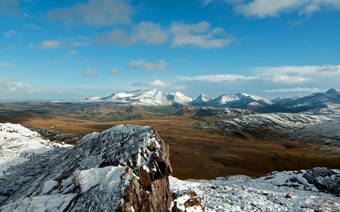 Snow-capped mountains on the Iveragh Peninsula, Ireland
