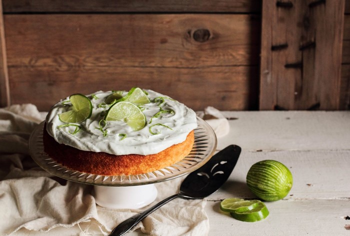 Lime Cake with Whipped Frosting and Lime Slices