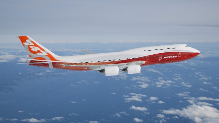 Boeing 747-800 airplane in flight