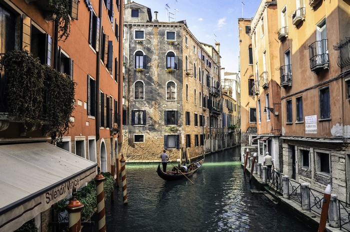 Venice Canal with Gondola and Buildings