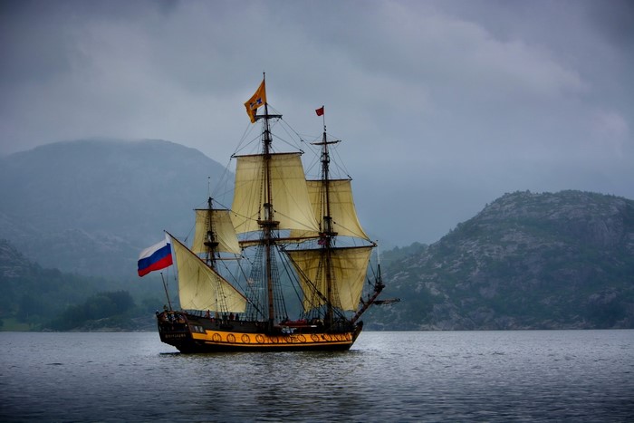 Shtandart frigate sailing in Norway