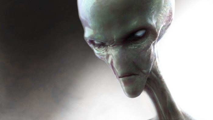 Alien head with white eyes