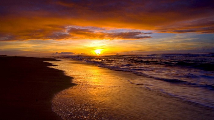 Sunset over the ocean and beach