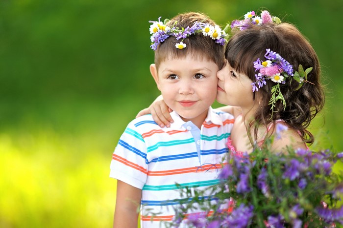 Boy and Girl with Flower Crowns