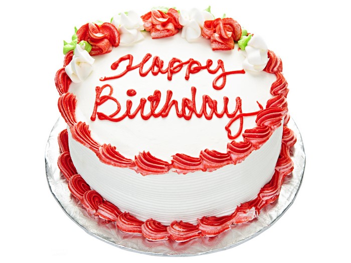 Happy Birthday Cake with Red and White Frosting