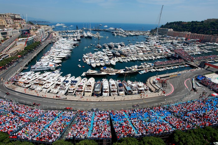 4K Monaco Formula 1 Race with Yachts in Marina