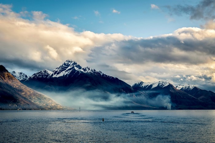 Mountains over a lake in Queenstown, New Zealand