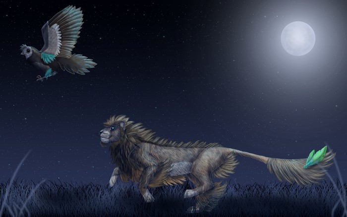 Magical animals in a starry night