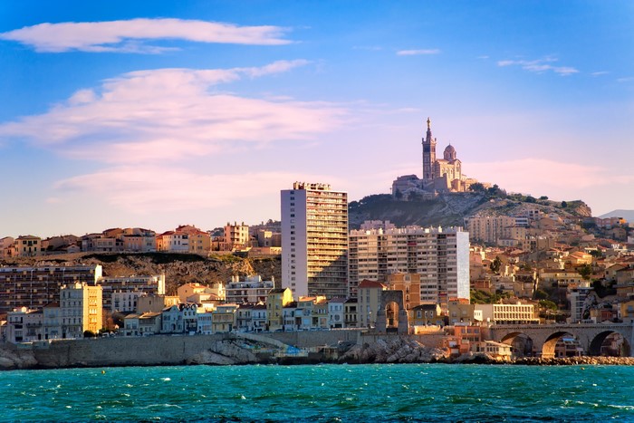 Marseille cityscape with Notre-Dame de la Garde basilica