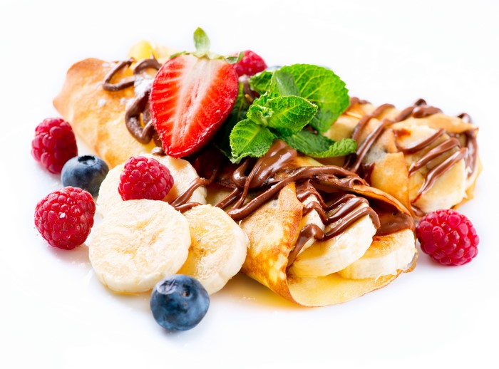 Pancake with Chocolate, Fruits, and Berries