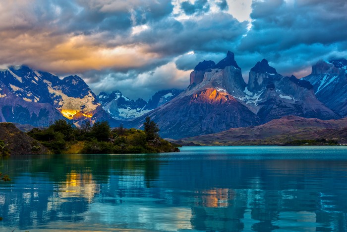 4K Patagonia Mountains and Lake in Chile