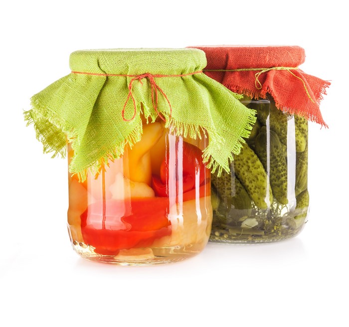 Jars of Pickled Cucumbers and Bell Peppers
