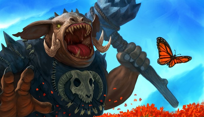 Troll warrior with a mace and a butterfly