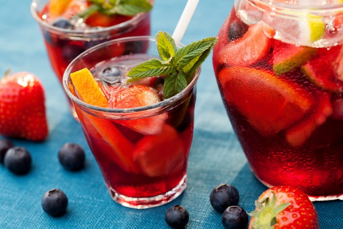 Fruit Sangria in Glasses and Pitcher