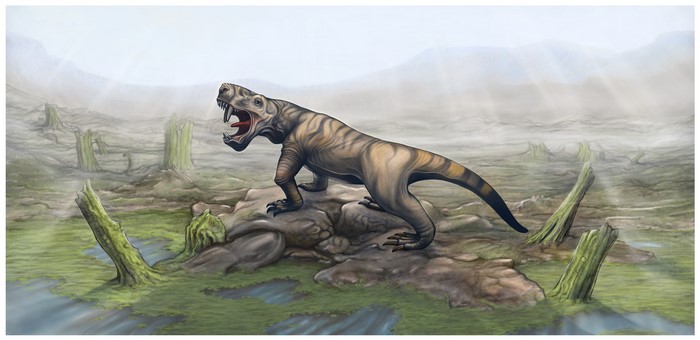 Therapsid in a prehistoric swamp landscape