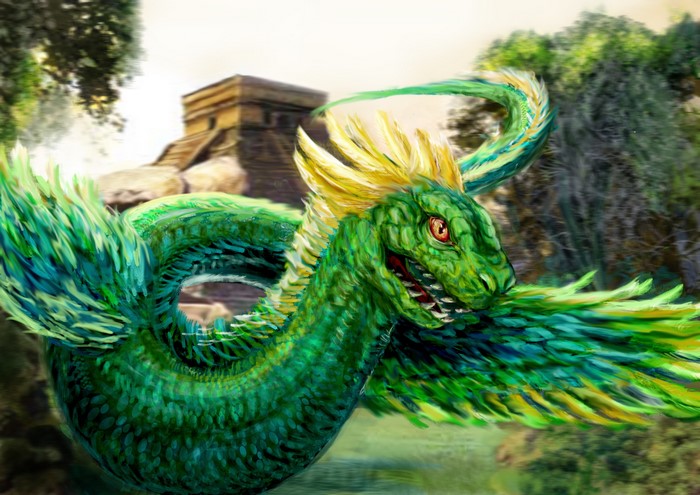 Feathered Serpent Dragon near Mayan Pyramid