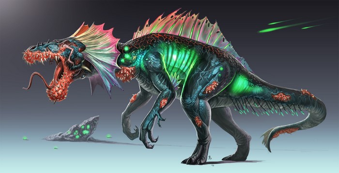 Mutated Dinosaur Monster with Glowing Organs