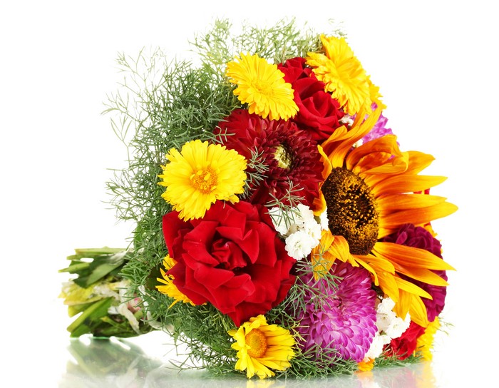 Bouquet of Roses, Dahlias, and Sunflowers