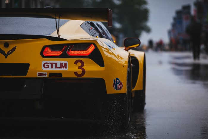 Yellow Corvette C7.R race car with GTLM 3 decal