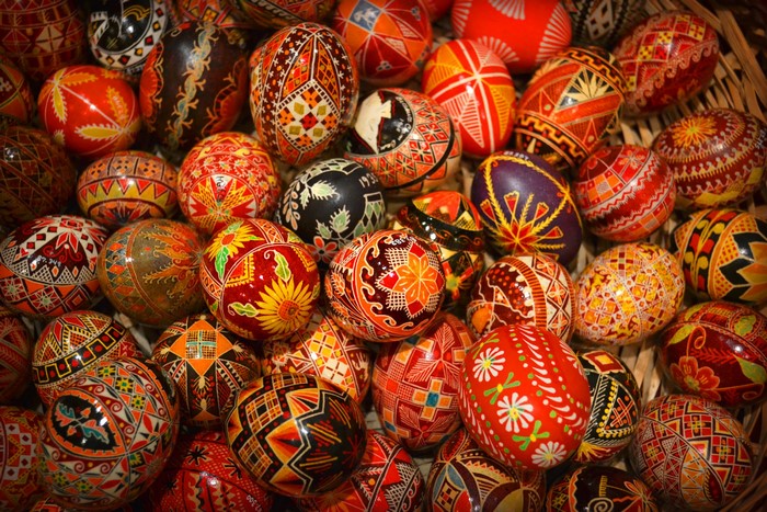 Collection of intricately decorated Easter eggs