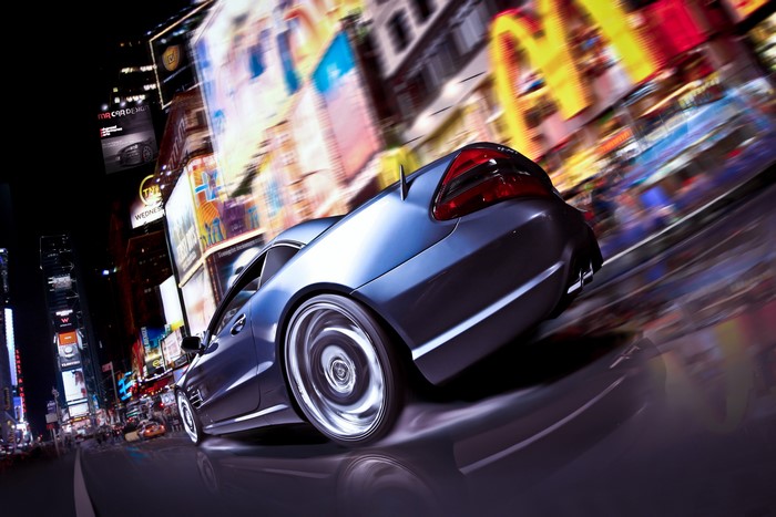 4K Mercedes-Benz SL-Class driving through Times Square at night
