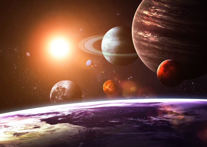 Solar system with planets and sun
