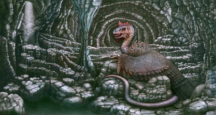 Dragon-like creature in a rocky cave