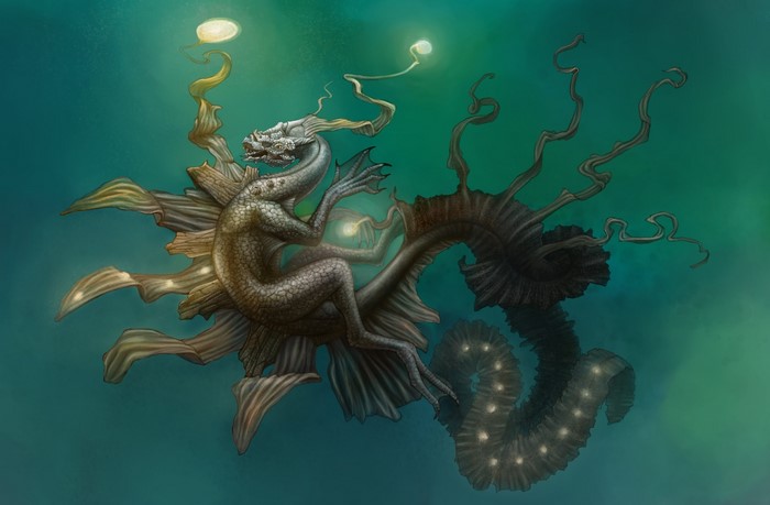 Underwater dragon with glowing lights