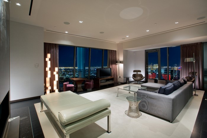 Luxury penthouse living room with city view