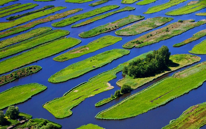 Aerial view of peat islands in Jisp, Netherlands