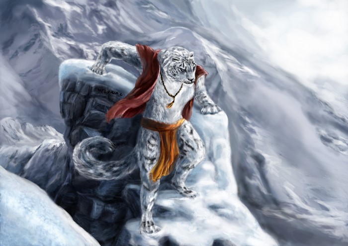 Magical Snow Leopard in Snowy Mountains
