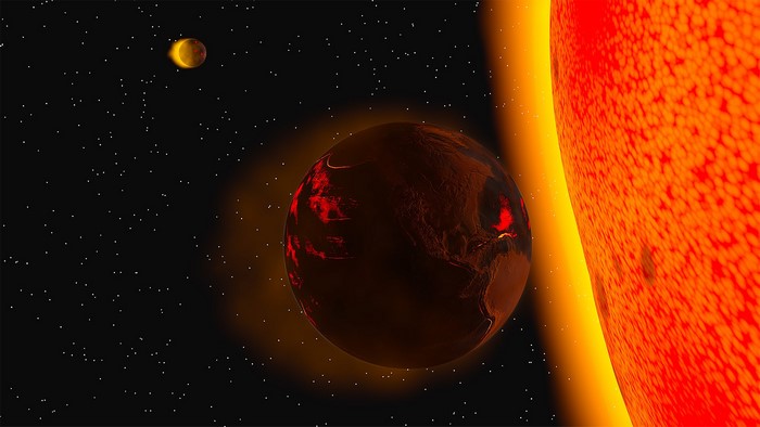 Earth, Moon, and Sun in space