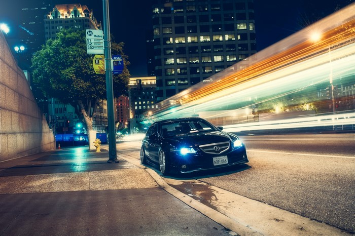 4K Acura TL Stance Car at Night