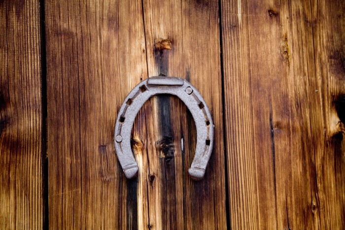 Horseshoe on wooden planks