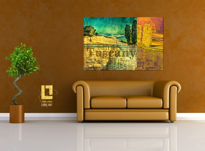 Tuscany artwork above a leather sofa