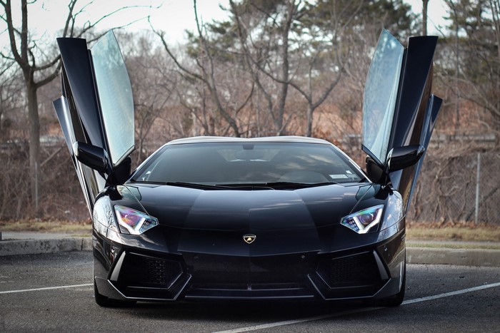 Black Lamborghini Aventador LP700-4 with Doors Open