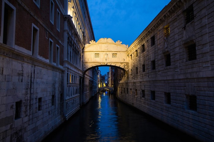 Bridge of Sighs in Venice, Italy at Dusk
