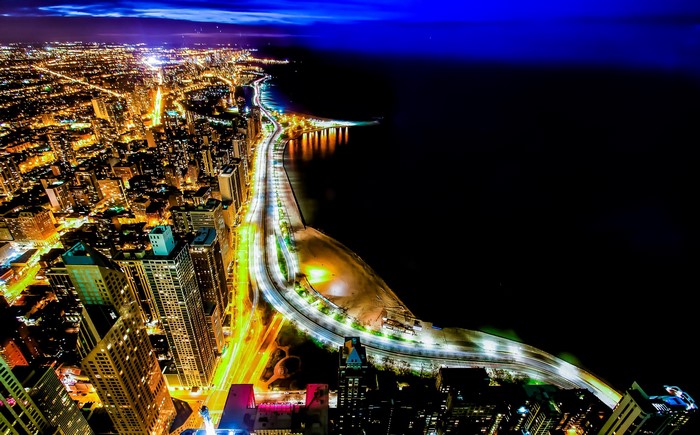Chicago Cityscape at Night from Above