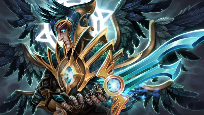 Skywrath Mage from DOTA 2 with wings and sword