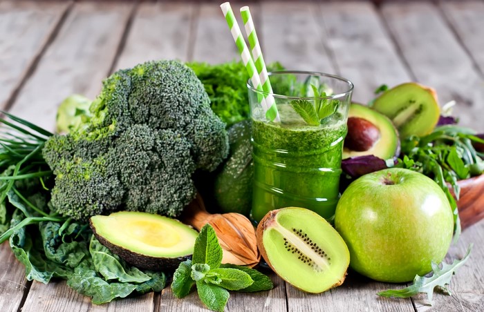 Green smoothie with fruits and vegetables