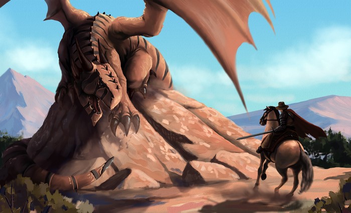 Dragon and Cowboy on Horseback